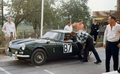 In the Triumph GT-6 at the start line of the 1968 ADAC Wolsfeld Hill Climb, Eifel Motor Sport Club