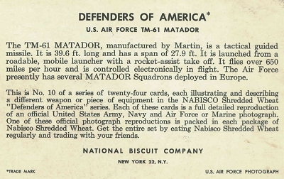 Matador Missile Trading Card